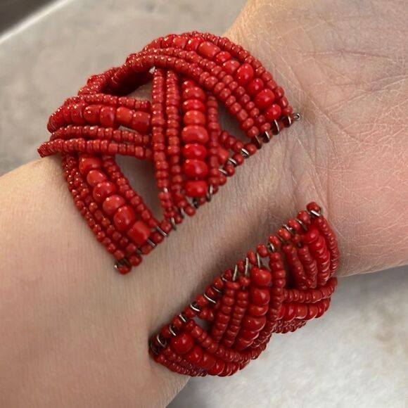 Bundle Sale 3 for $15 | Handcrafted Red Seed Bead Cuff Bracelet - Picture 4 of 8